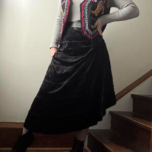 Aryeh black velvet tiered boho goth midi / maxi skirt